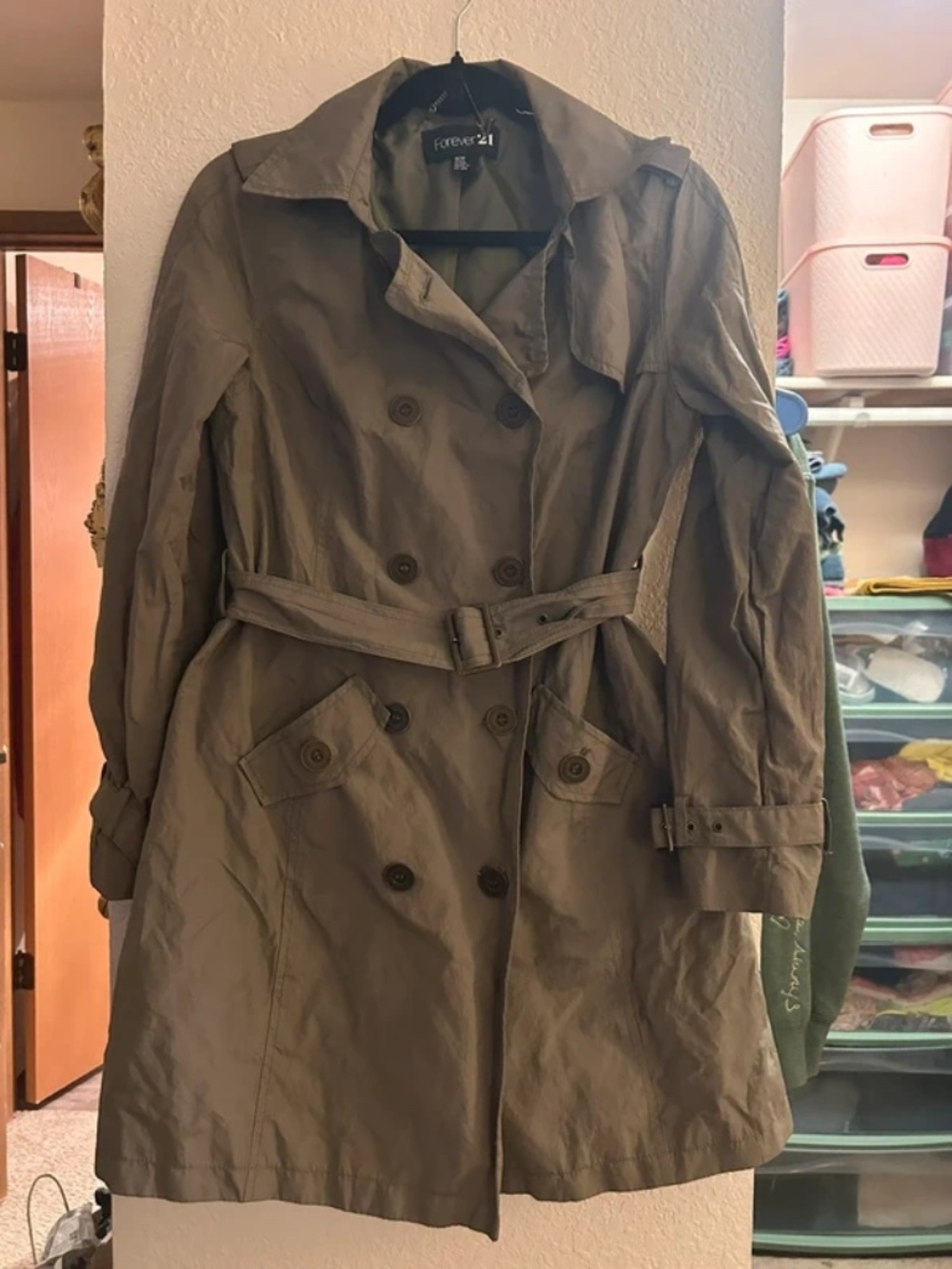 Vintage forever 21 green trench coat sz medium